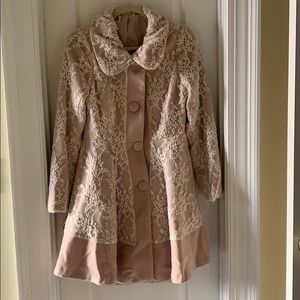 Lace trimmed spring fit and flare coat